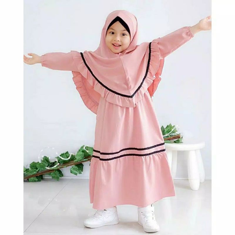 GAMIS ANAK SET KERUDUNG RIANA MOSSCREPE PREMIUM UTK 2-9 TAHUN