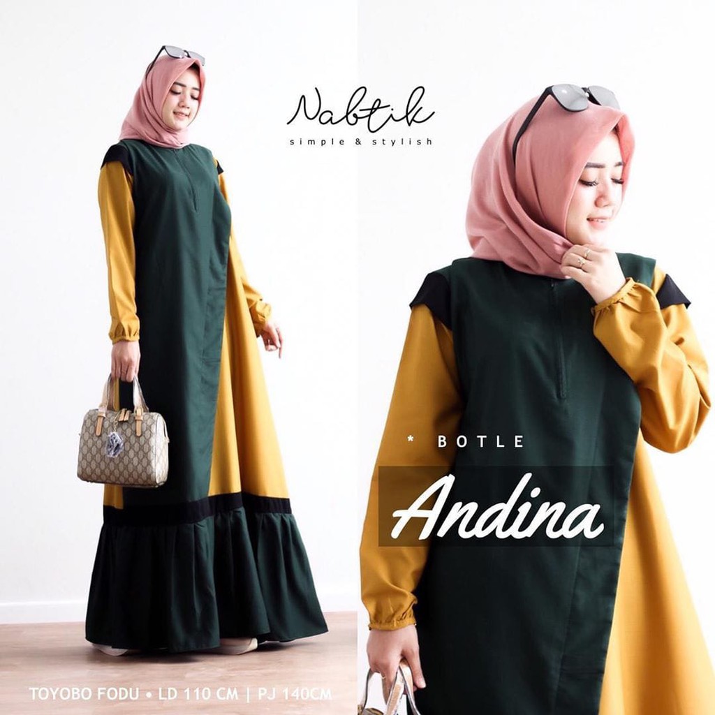 CUCI GUDANG ANDINA DRESS Bahan Mosscrepe Pakaina Wanita Gamis Panjang Terusan Gamis Wanita Dress Mulim Terbaru