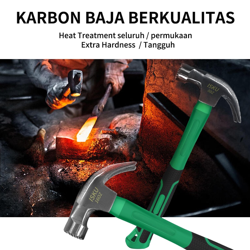 ISKU Palu Kambing 45# Steel 8oz 16oz Claw Hammer Magnetik Alat Perkakas PVC Handle Palu Konde Goat Hammer