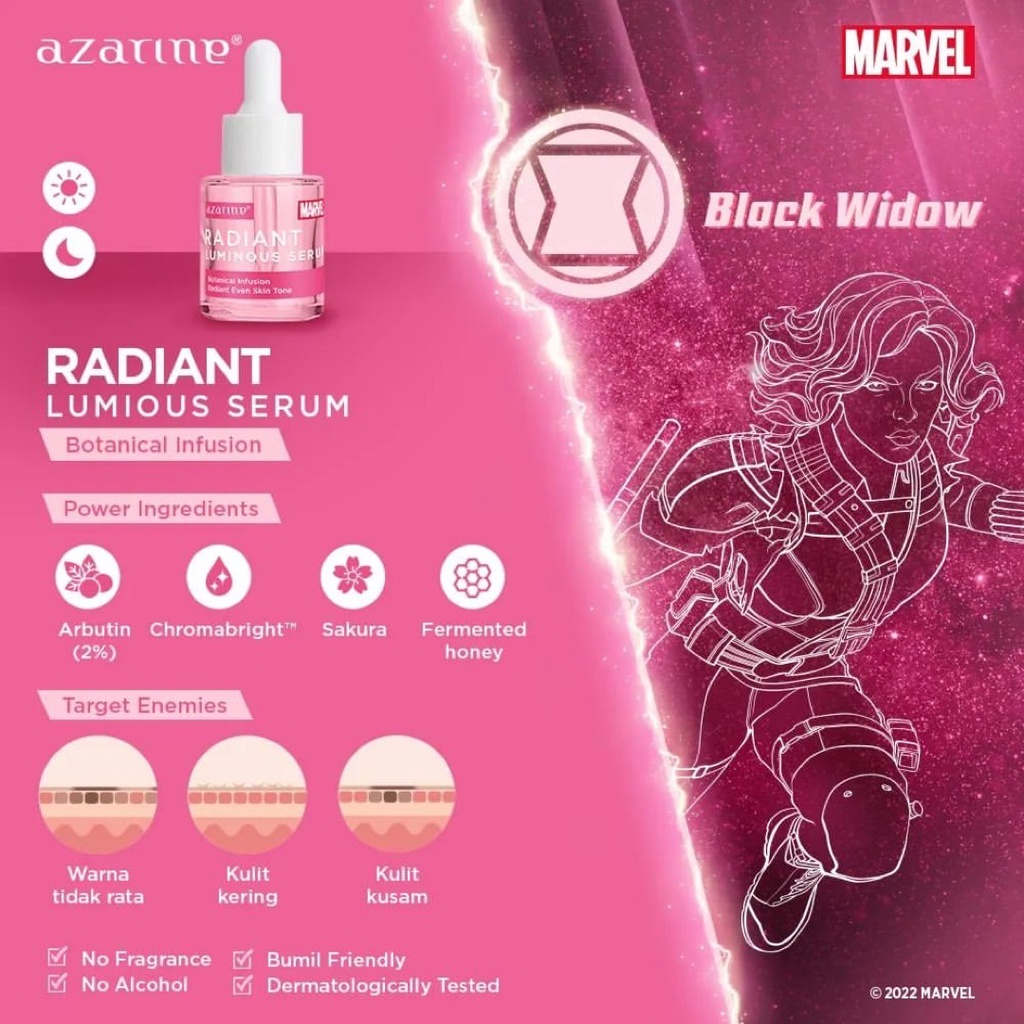 AZARINE Radiant Luminous Serum Indonesia / Brightening Series 20ml / Mencerahkan Wajah / Superhero Marvel Edition / Skincare Face Care Facial Wash Foam Scrub Micellar Water Toner Essence Mist Day Night Eye Cream Sunscreen Mask Moisturizer / Paket Lengkap