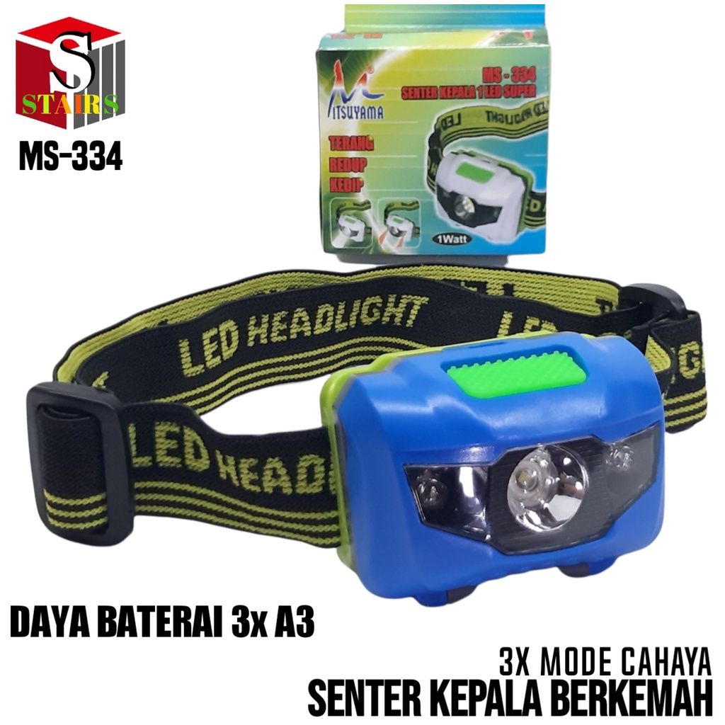 Senter Kepala LED Berkemah/Camping Cahaya Putih Menggunakan Daya Batterai 3x AAA