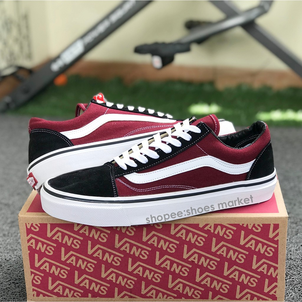 Vans Oldskool Black Maroon White Bisa Bayar Ditempat Real Picture Sneakers Pria