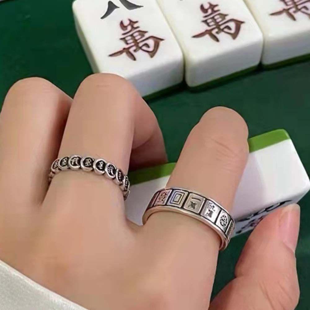 Needway   Mahjong Cincin Kepribadian Retro Koin Tembaga Koin Cincin Geometris Gaya Cina Cincin Wanita Cincin