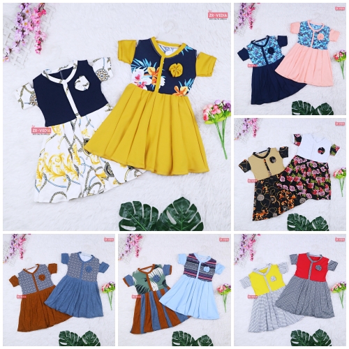 (Rample) Dress Sabrina uk 4-5 Tahun / Dres Anak Perempuan Baju Cewek Lengan Pendek Model Gaun Motif