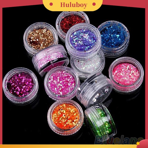 Huluboy Huluboy♡ Set Bubuk Payet Glitter Akrilik UV Gel 12 Warna Untuk Dekorasi Nail Art