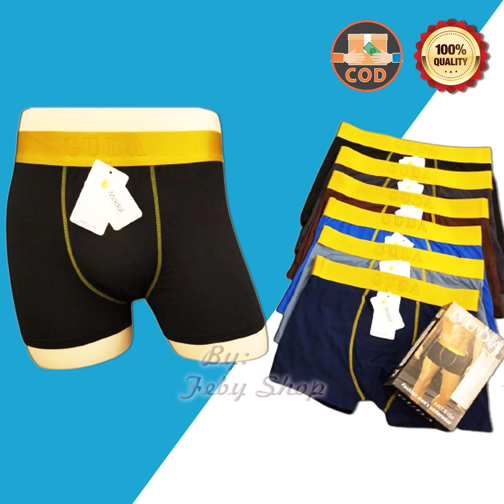 Celana Dalam Pria GUDA 9104 Boxer Model List Gold Premium Super Soft Original Branded Merk Asli