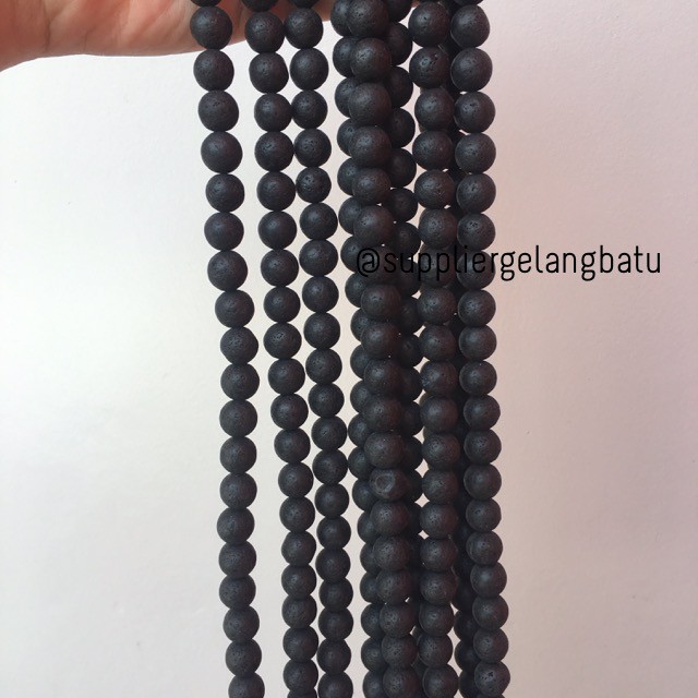 bahan rencengan lava stone kalung gelang 12mm larva merapi akik hitam bahan renceng gelang kalung