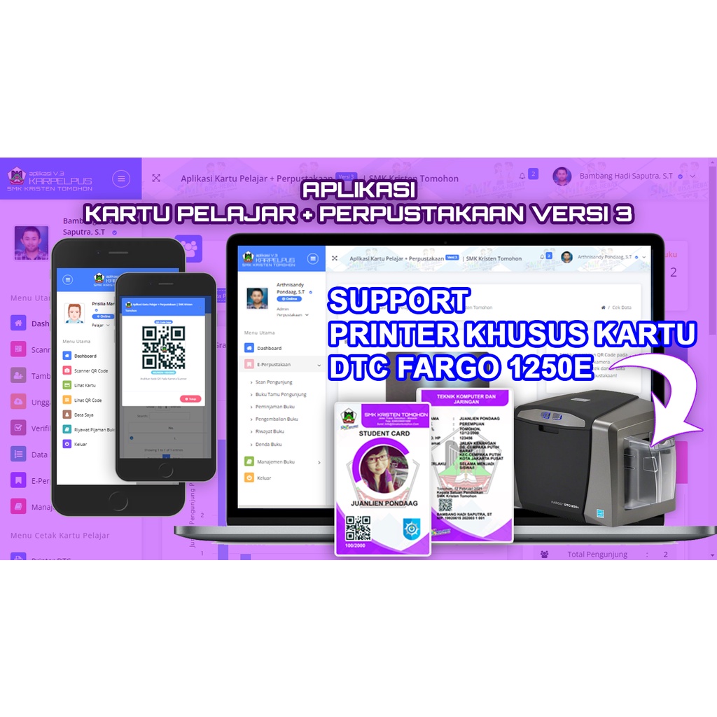 Aplikasi Kartu Pelajar dan Perpustakaan Dilengkapi QR Code dan Scanner QR Code, Cetak Kartu Dengan P