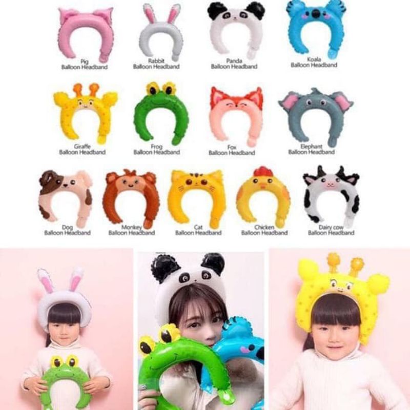 Balon Bando karakter Balloon Headband kepala anak dewasa hewan kartun Frozen gajah jerapah zebra kat