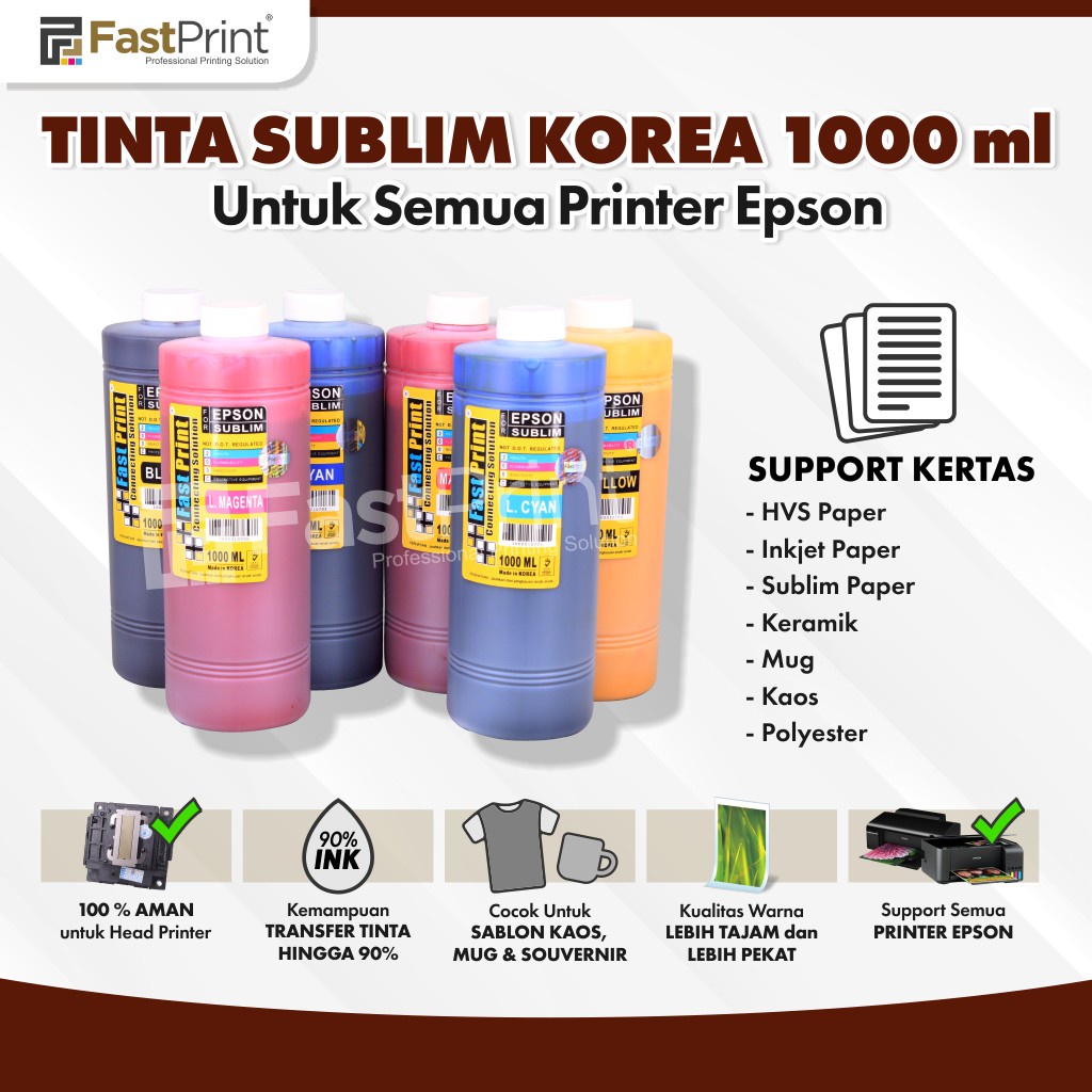 Fast Print Tinta Refill Sublim Sublime Korea Epson 1000 ML 1 Set 6 Warna