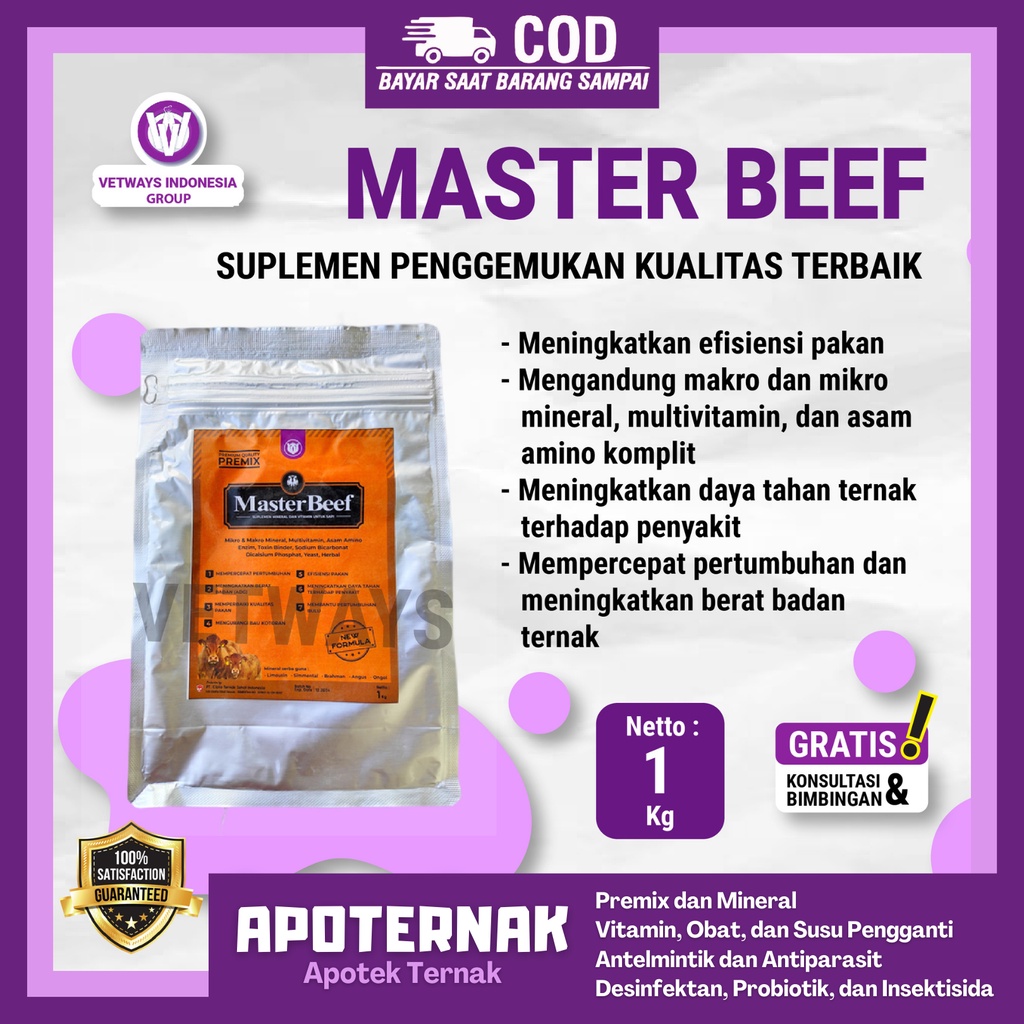 MASTER BEEF 1 kg | Premix Suplemen Penggemukan Sapi Kambing Domba Kualitas Terbaik | Apoternak