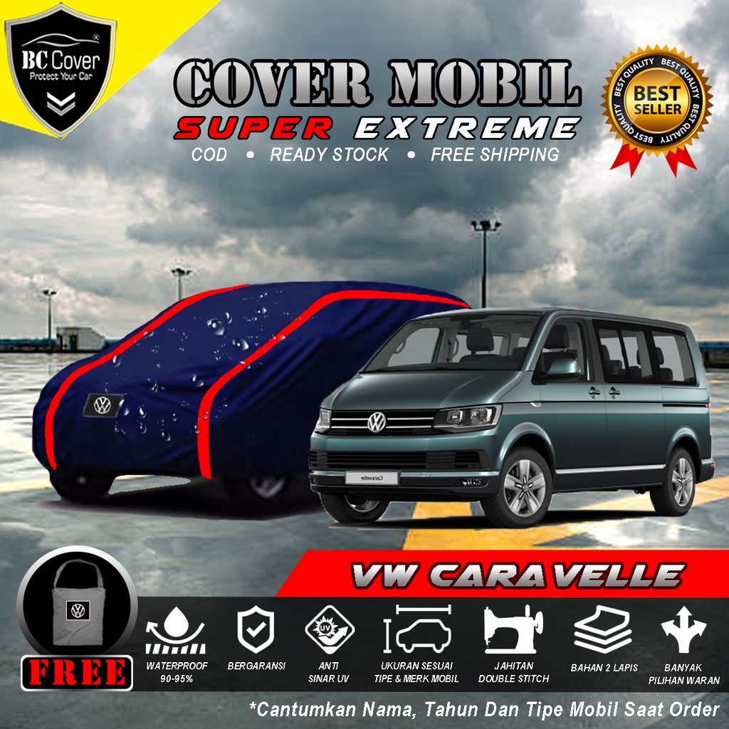 Body Cover Mobil VW Caravelle Waterproof / Sarung Mobil Volkswagen Caravelle Waterproof / Selimut Mobil Caravelle Tutup Penutup Mantol Kerudung Mantel Mobil VW Caravelle Waterproof Outdoor Anti Air