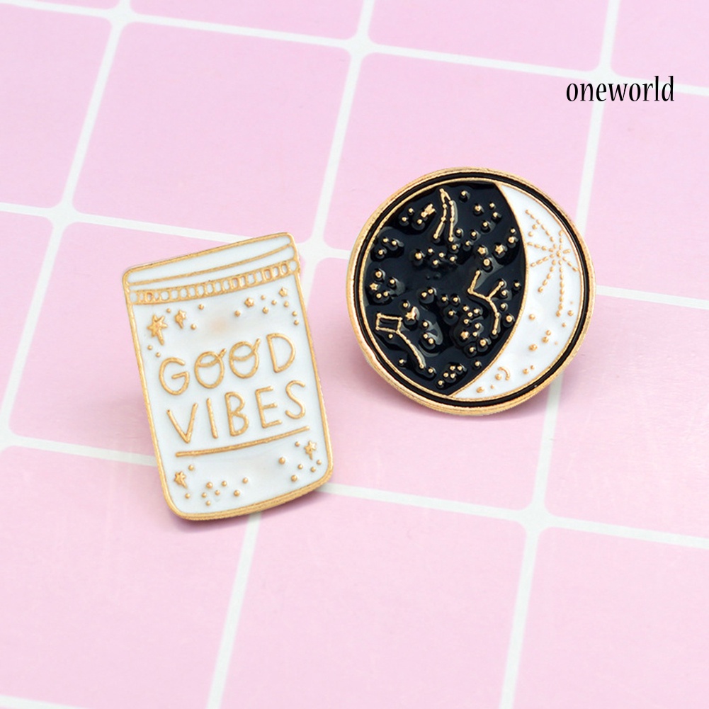 OW@ 2Pcs Brooch Pin Good Vibes Polaris Ursa Major Denim Jacket Coat Suit Badges