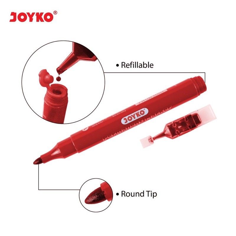 

Spidol Permanen PM-36RF Warna Merah Joyko Free Refill Spidol
