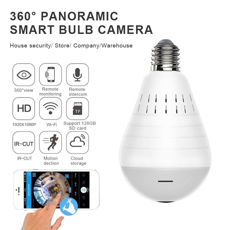 IP Camera Bohlam Bulb v380 Panoramic 360 Derajat Wireless 1080p 5Mp Cctv WiFi Two Way Audio