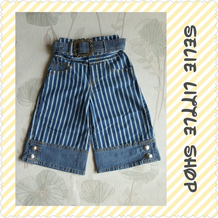 Celana Jeans Anak Perempuan (Model Kulot 7/8 Motif Salur Polos)