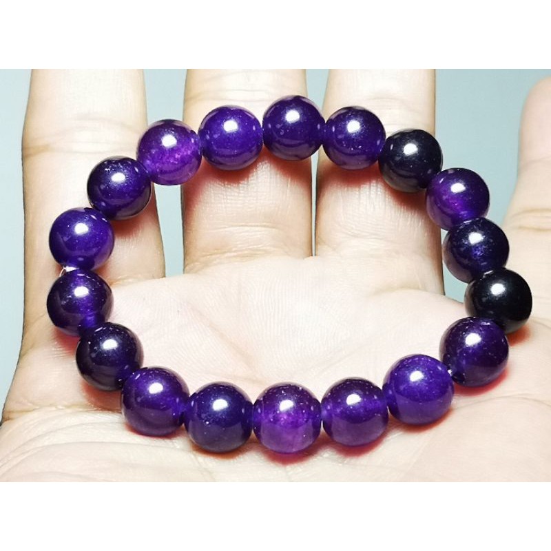 GELANG BATU KECUBUNG AMETHYST BERSERAT TEMBUS  6-12MM