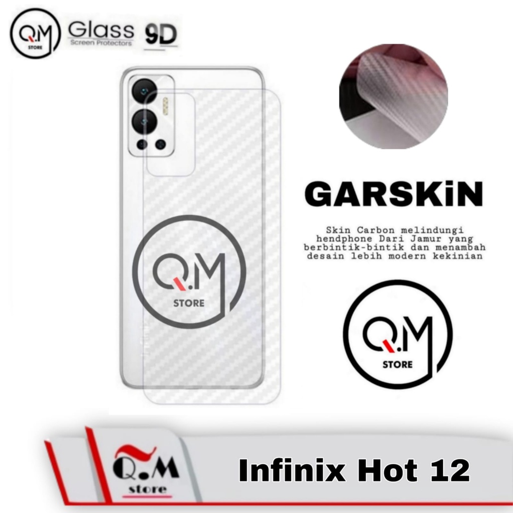 GARSKIN Skin Carbon INFINIX HOT 12 Anti Gores Back Cover Bermotif Carbon Transparan Full 9D