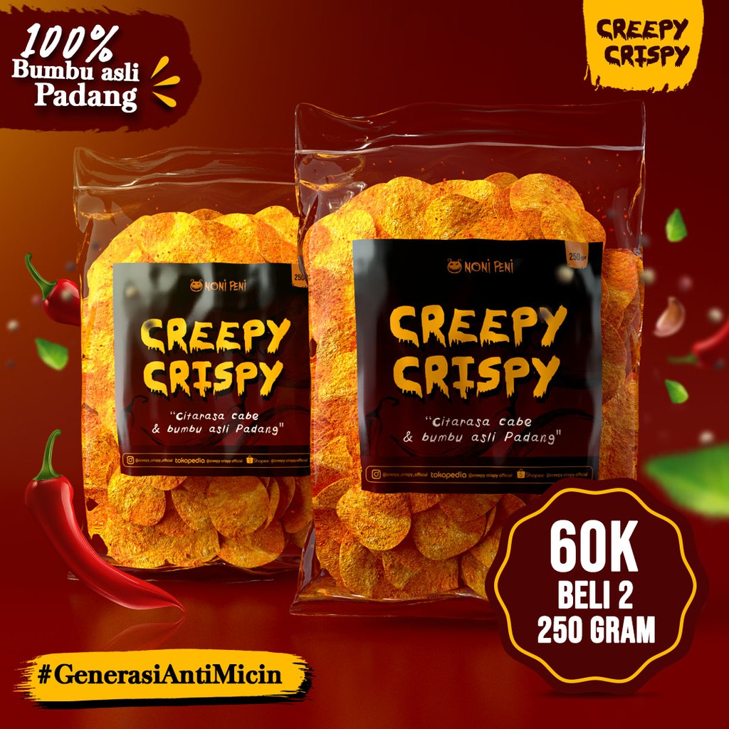 

Paket Hemat isi 2! Keripik Pedas Gurih Bumbu ebi & Cabe Asli Padang!!