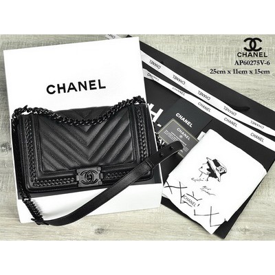 Tas Chanel Boy So Black Chevron Caviar Braid Around  HITAM  