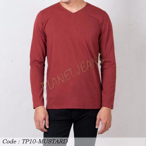 Baju kaos polos lengan panjang pria baju tangan panjang polosan untuk cowok v neck R55