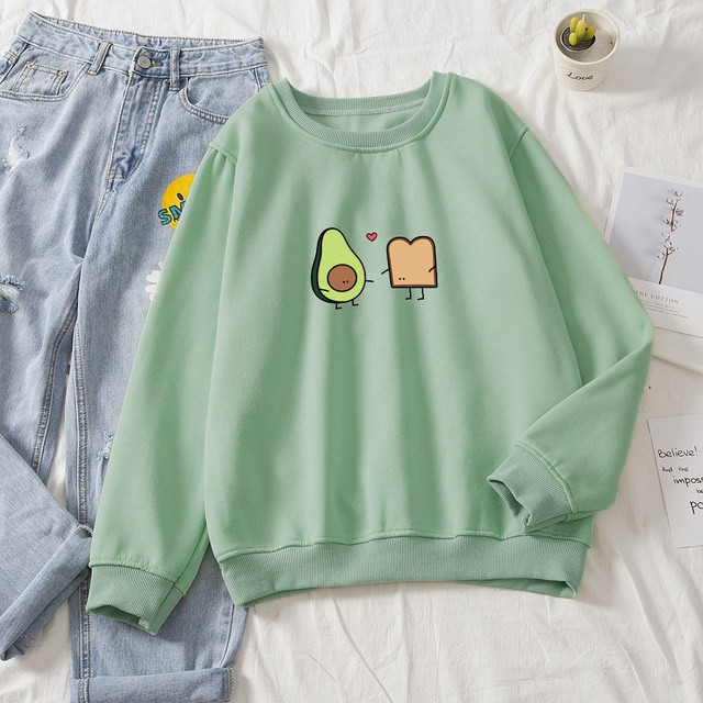 Sweater Crewneck Sweatshirt Casual Avocado - Baju wanita dan Pria - Bahan Fleece - Allsize - Terbaru dan Terlaris