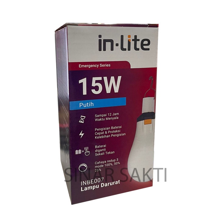 INLITE Lampu Emergency LED 13w 13 Watt 15w 15 Watt + Hanger + Battery INBE007