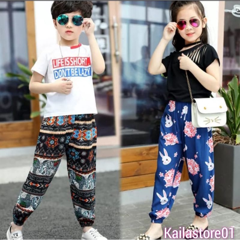 Celana Jogger Anak Anak Motif Random Ukuran S-XXL