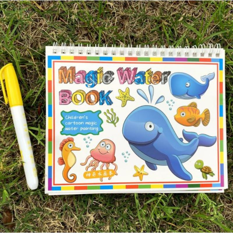 Magic Water Book Color Buku Mewarnai Menggambar Ajaib dengan Pena isi Ulang-Paus dan kawan Laut