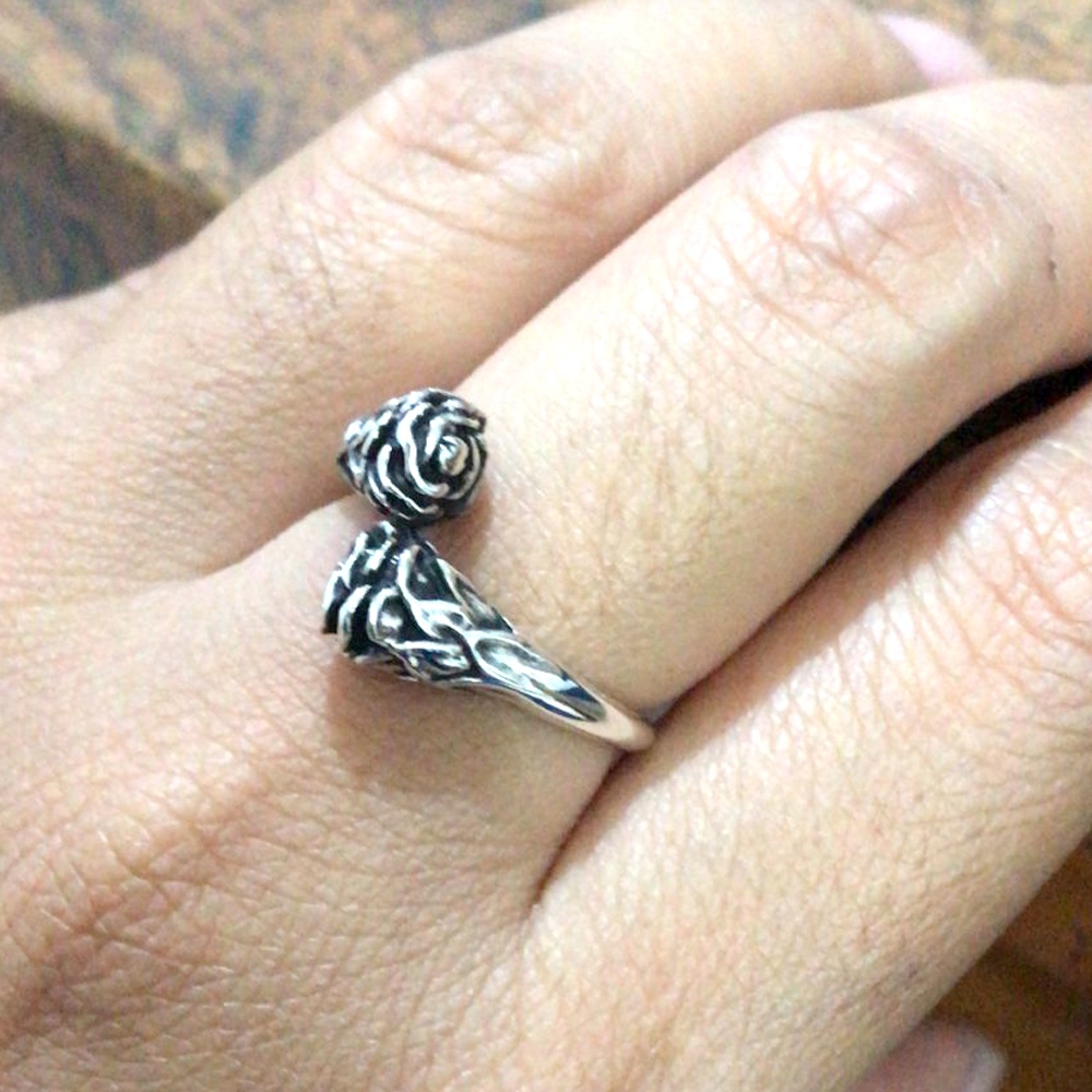 Cincin Ring Perak Silver Bali 925 Ukir Mawar Rose Midi Korea Elegan Custom Pria Wanita Keren