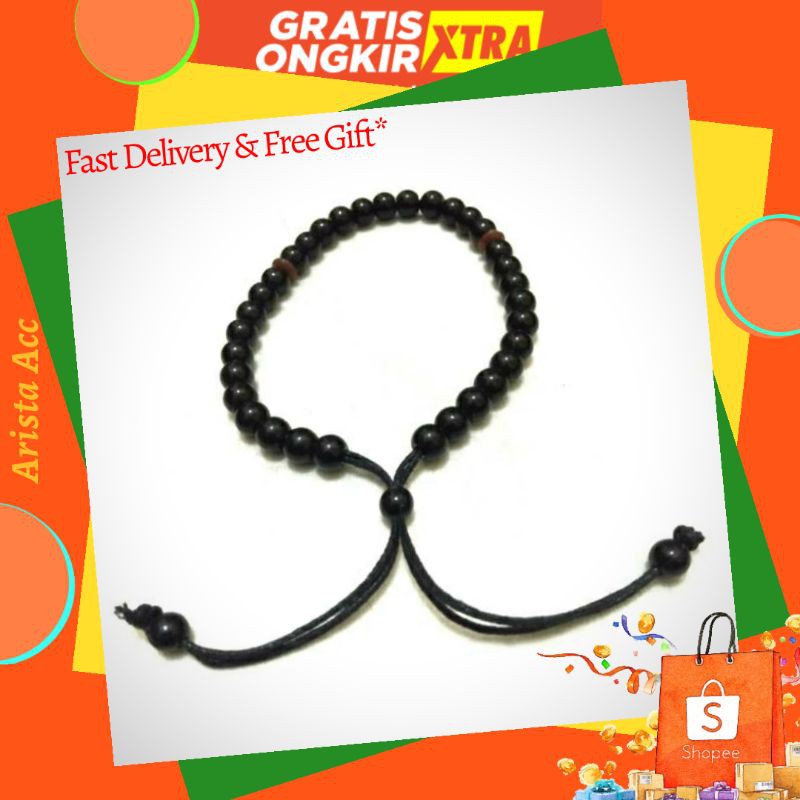 Gelang Tasbih Bola Hitam Mini Ethnik 33butir