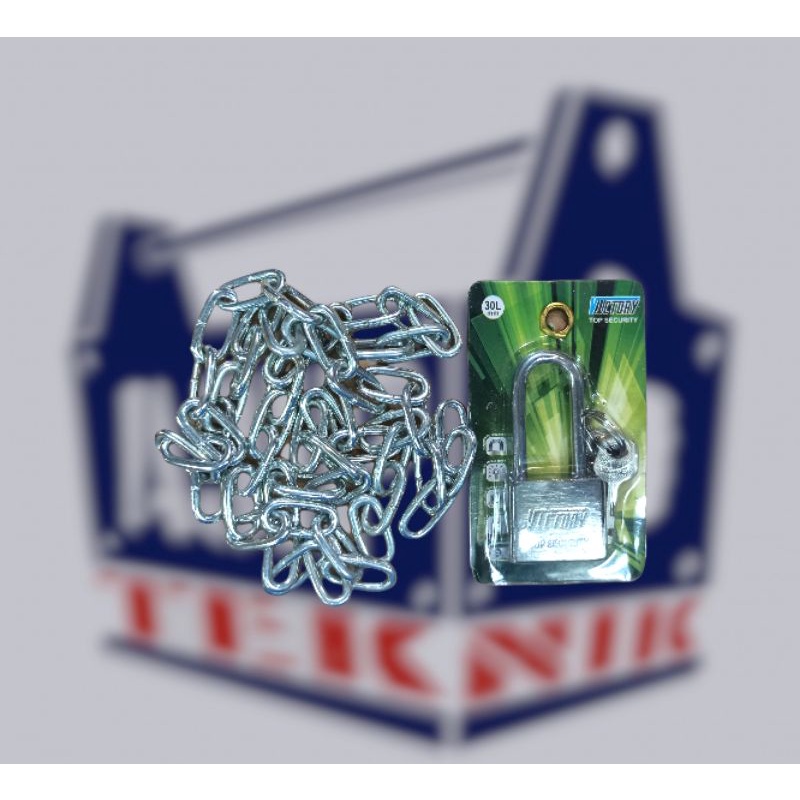 Paket rantai besi 1/8mm + gembok 30mm panjang murah meriah