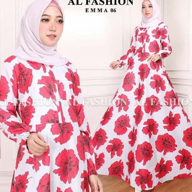BAJU GAMIS MUSLIM KATUN EMMA PUTIH MERAH / DRESS MUSLIM / GAMIS PESTA
