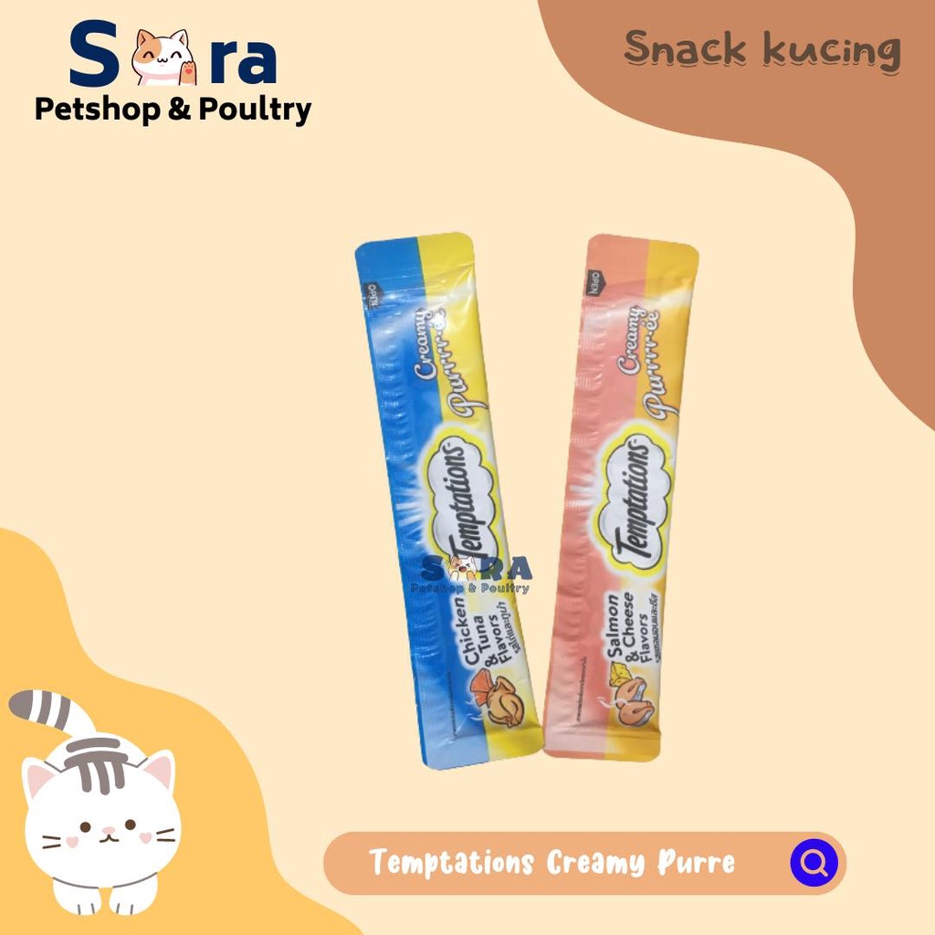 TEMPTATIONS CREAMY TREATS PUREE LIQUID STRIP SALMON CHEESE / CHICKEN TUNA / SNACK KUCING LIQUID