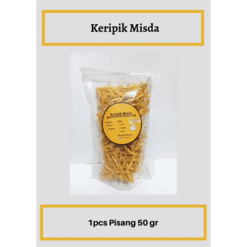 

Keripik Misda Varian Pisang 50gr, Snack Pedas Manis, Jajanan Keluarga, Cemilan Murah meriah