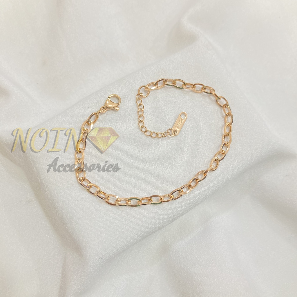 Gelang Rantai Polos Titanium Steel Kecil Gold dan Rosegold Anti Karat Simple