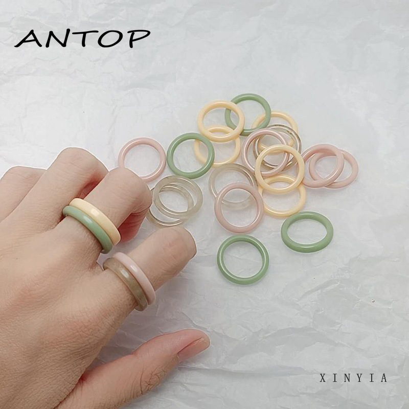 Crystal Resin Cincin Set Candy Colors Acrylic Vintage Finger Akrilik Rings Jewelry Aksesoris Perhiasan ANTOP