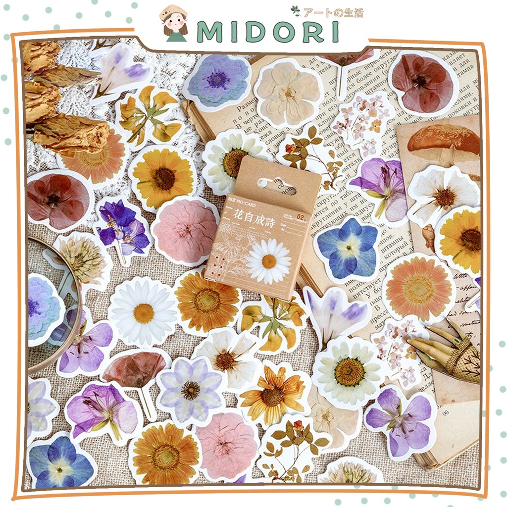 

[MIDORI] 46 Pcs FLOWER Deco Sticker Planner DIY Scrapbook Stiker Bunga Dekor Kotak - B0030