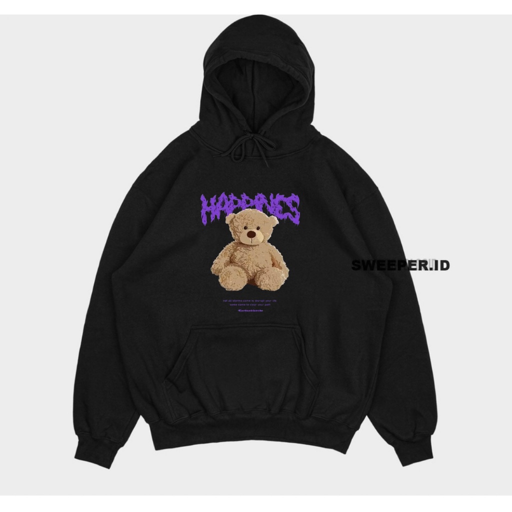 HOODIE TEDDY BEAR WARNA HITAM BAHAN FLEECE BAHAN FLEECE