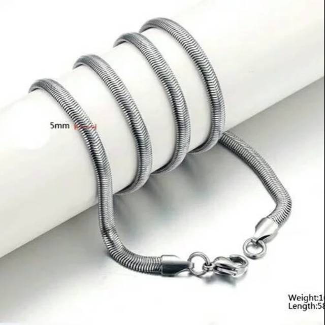 Kalung Pria Titanium steel 316L Belut Pipih Silver