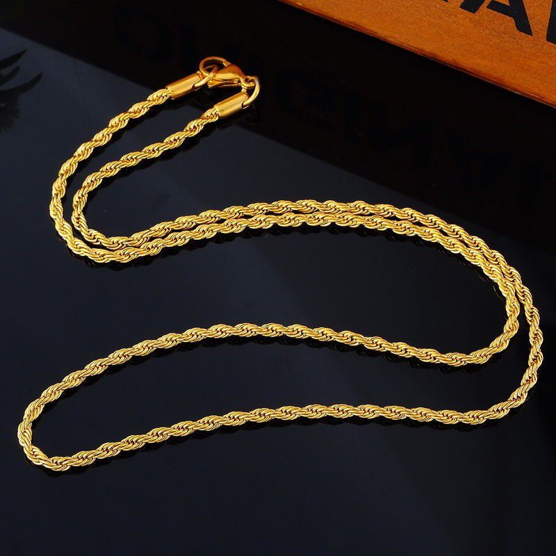 kalung pria/wanita titanium motip tali tambang lapis emas 24k anti karat