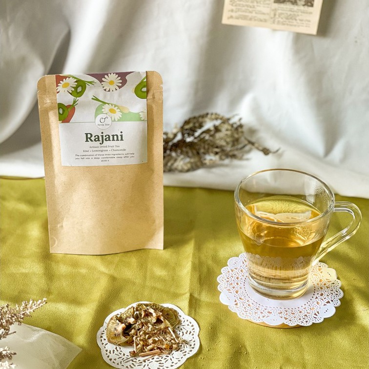 

Rajani Tea | Chamomile, Kiwi Kering, Serai | Teh Buah Seduh | Tea Blend | Kraft Paper, Toples, Tea Bags