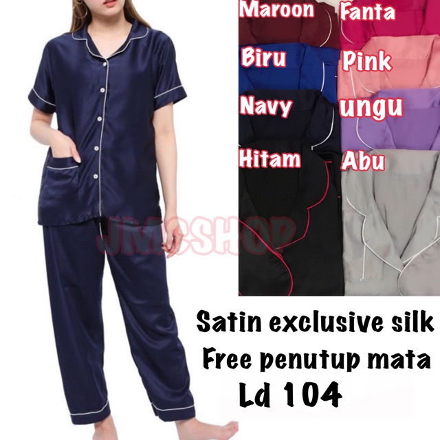 Baju Tidur Piyama Pajamas Wanita / Cewek Satin Silky Velvet Cantik Simple Wanita Dewasa Cp sleepwear