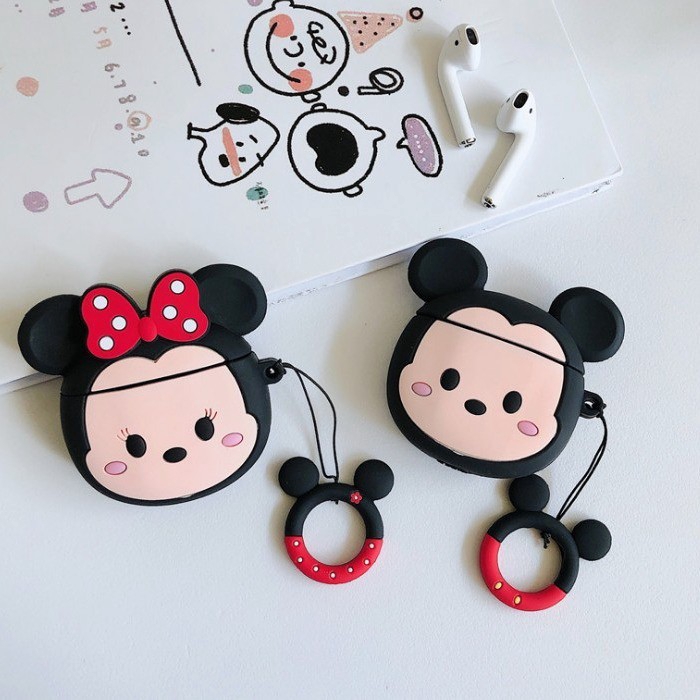 I12 Casing Silikon Motif Kartun Mickey Minnie Mouse Untuk Simpan Earphone Wireless Bluetooth Apple AirPods