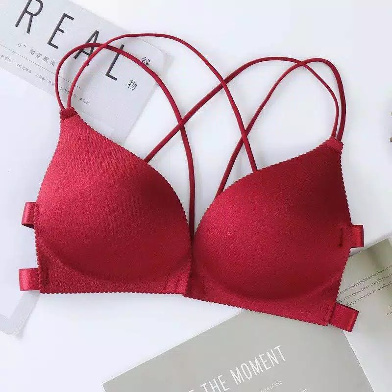 Bra Wanita Bralette Push Up Tanpa Kawat Kancing Depan bra import push up one piece seamless BH BSPD-maroon
