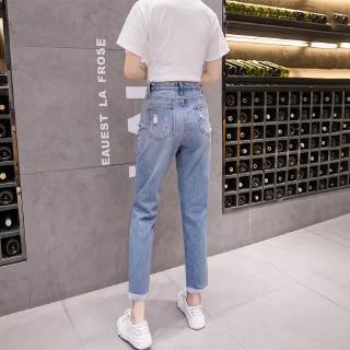  Celana  Panjang Model  Longgar Lurus  High Waist Bahan Denim 