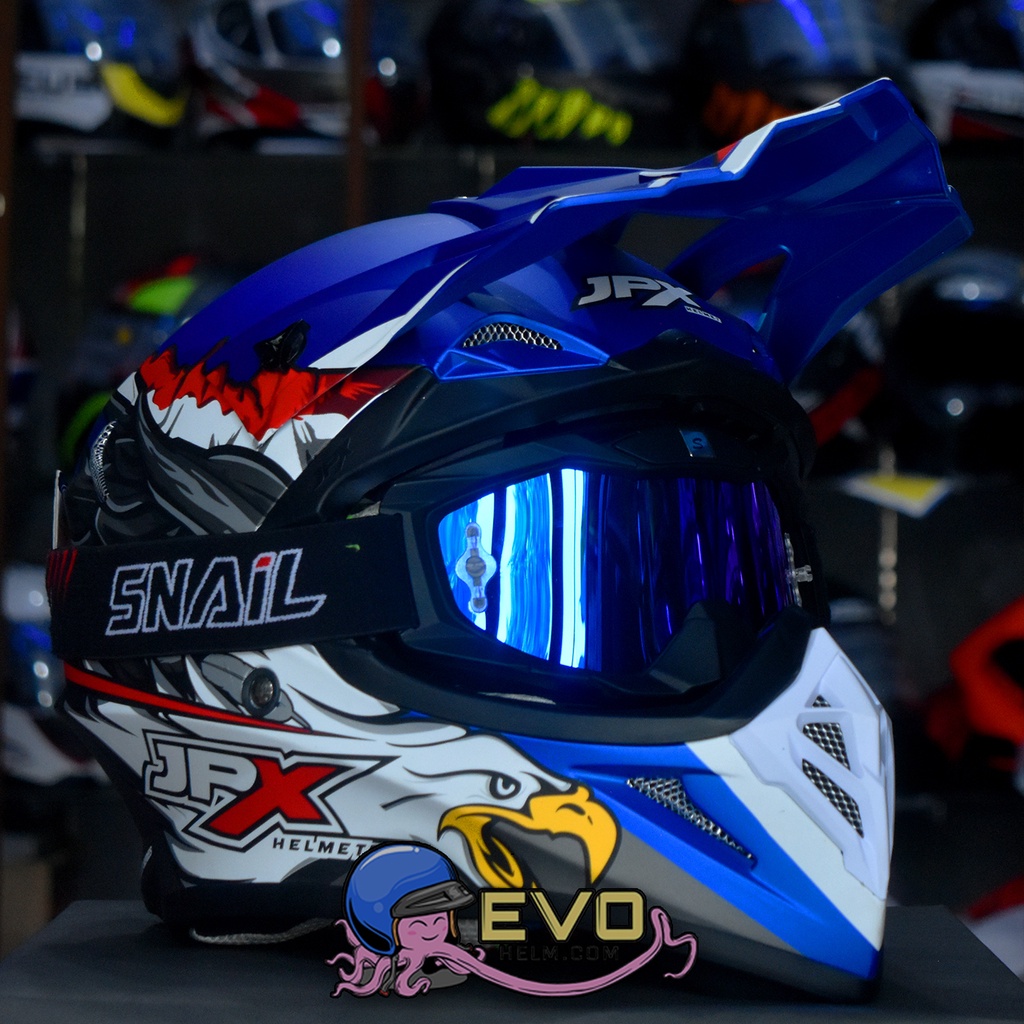HELM JPX X39 BLUE PAKET GOOGLE SNAIL ORIGINAL - HELM JPX CROSS PAKET GANTENG JPX FOX1 CROSS TERBARU HELM JPX TERBARU-MX36 MATT BLACK/BLUE