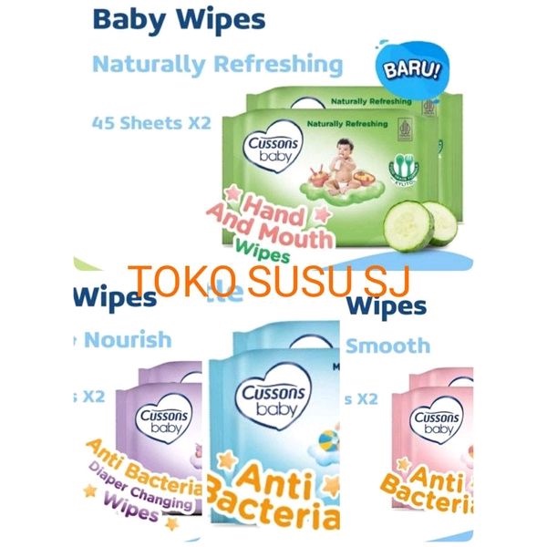 CUSSONS BABY WIPES 45 sheet x 2 50 SHEET X 2 TISU BASAH PINK BIRU HIJAU UNGU SOFT/MILD/NATURAL /SENSITIVE/NOURISH/TISU BASAH