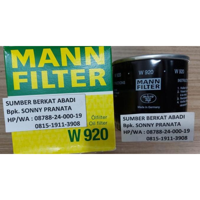MANN FILTER W 920 W920 OIL FILTER terlaris