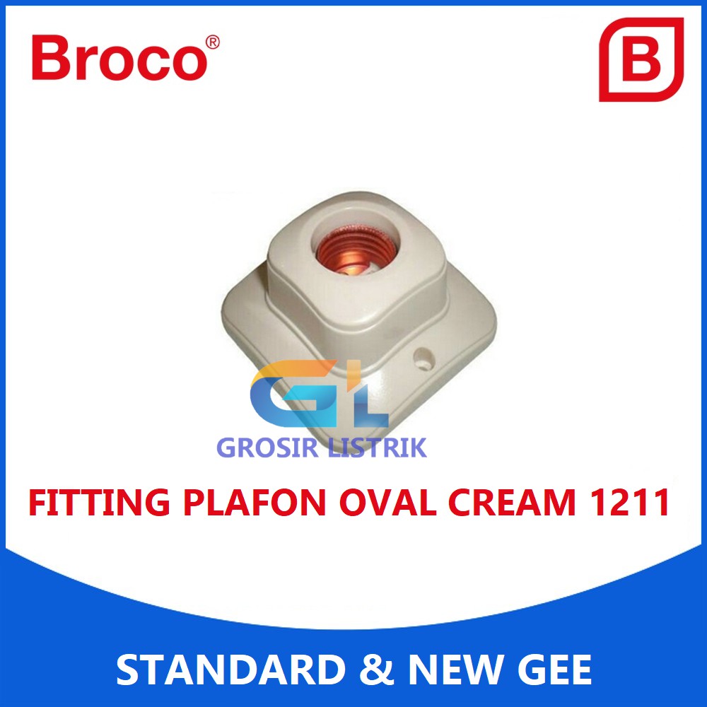 Broco Fitting Plafon Oval Cream 1211 Ceiling Lamp Holder Besar Original Grosir Promo Murah